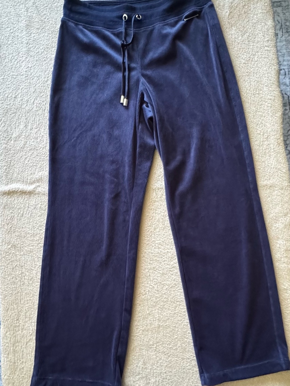 Halston Heritage Navy Ribbed Velvet Pants Fleece Lined